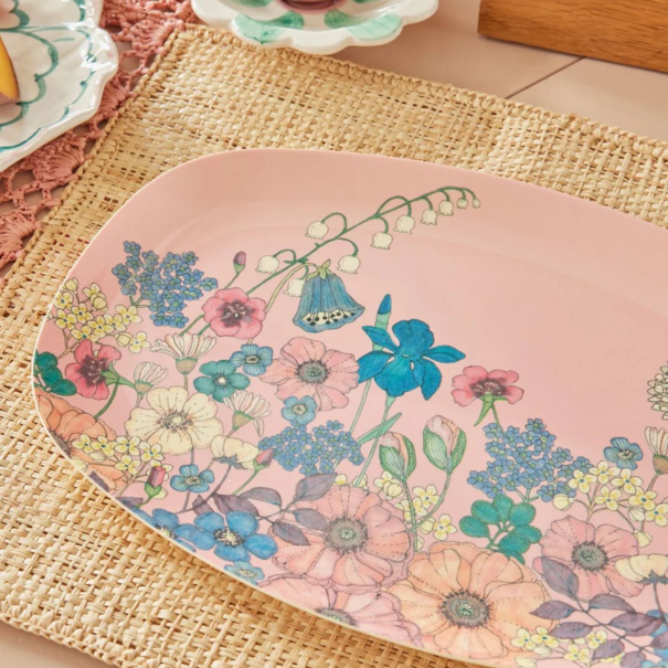 Rice Melamine rectangular plate with flower