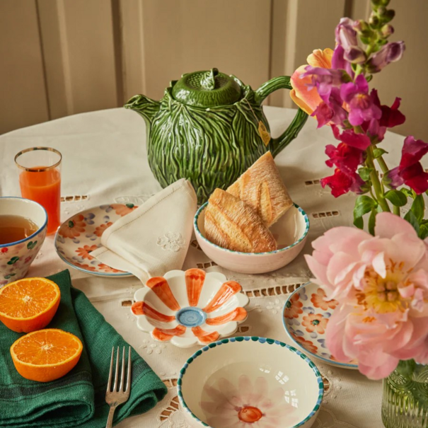 Rice Ceramic flower dipping bowl - Orange