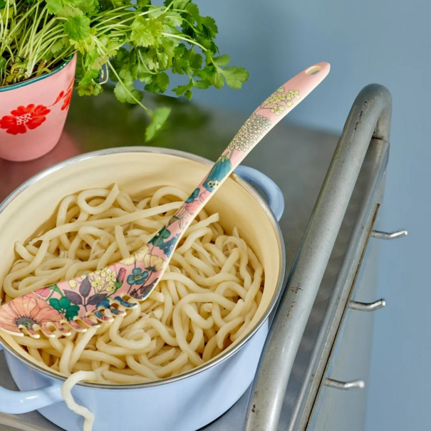 Rice Pasta Spoon - Soft Pink - Flower Collage Print