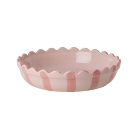 Stoneware Pie Dish in Pink with Coral Stripes  and Edge