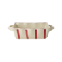 Stoneware Oven Dish in Creme with Red Stripes and Pink Edge