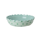 Stoneware Pie Dish in Mint with Green Dots