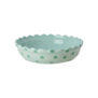 Stoneware Pie Dish in Mint with Green Dots