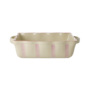 Stoneware Oven Dish in Creme with Pink  Stripes and Coral Edge