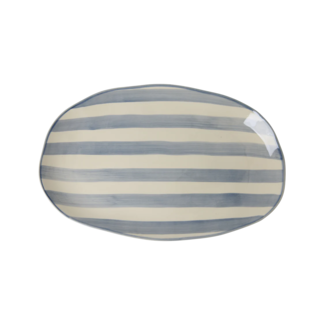 Rice Ceramic Serving Platter in Creme with Blue  Stripes - Large