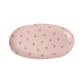 Ceramic Serving Platter in Pink with Coral  Dots