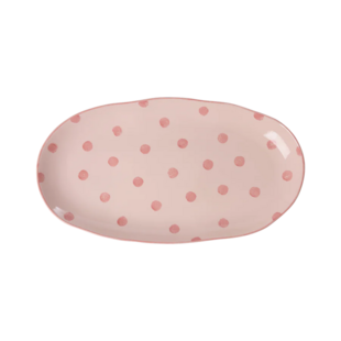 Ceramic Serving Platter in Pink with Coral  Dots