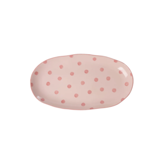 Rice Ceramic Serving Platter in Pink with Coral  Dots