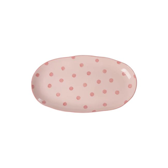 Rice Ceramic Serving Platter in Pink with Coral  Dots