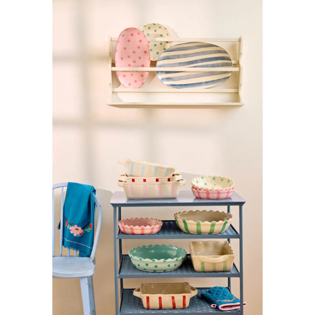 Ceramic Serving Platter in Pink with Coral  Dots