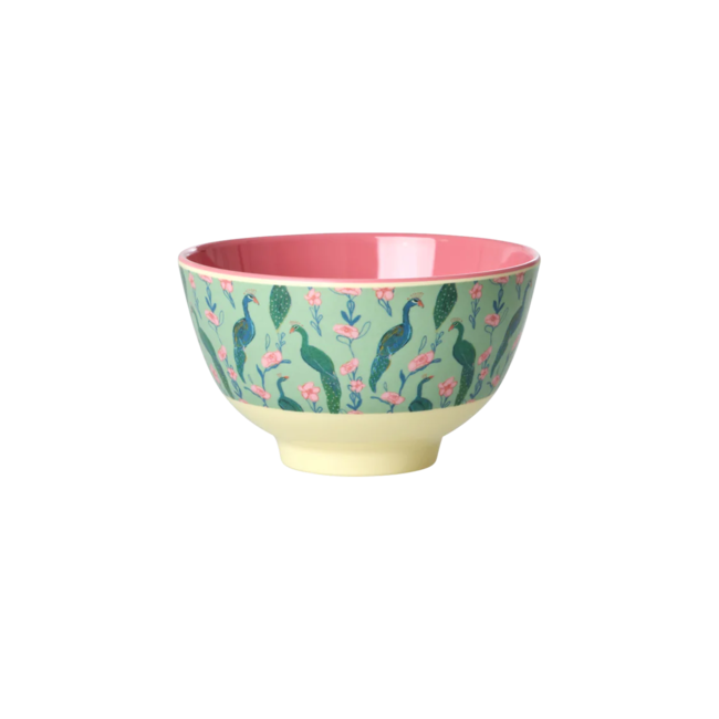 Rice Melamine Bowl with Peacock Power Print