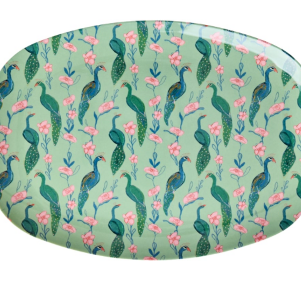 Rice Melamine Rectangular Plate with Peacock  Power Print