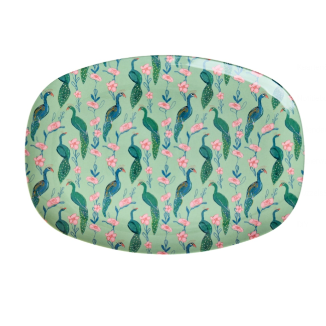 Rice Melamine Rectangular Plate with Peacock  Power Print