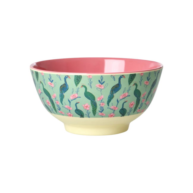 Rice Melamine Bowl with Peacock Power print