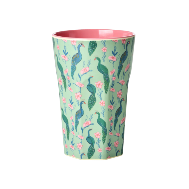 Rice Melamine Cup with Peacock Power Print