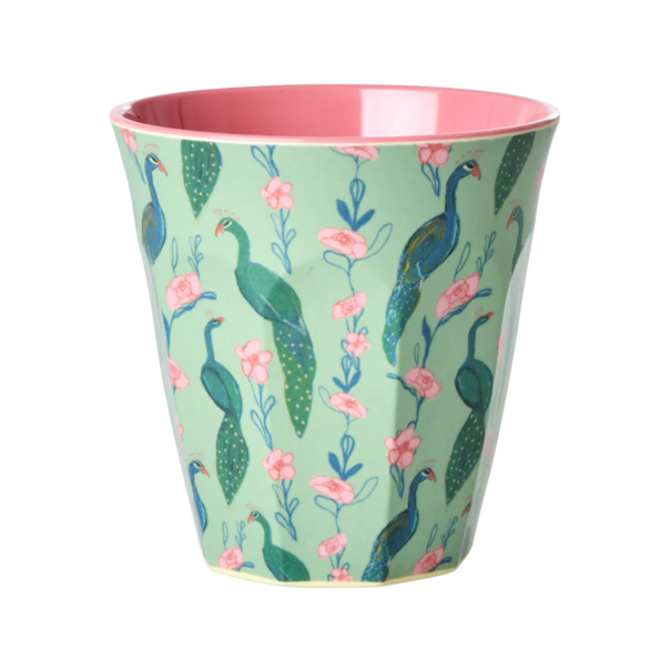 Rice Melamine Cup with Peacock Power Print