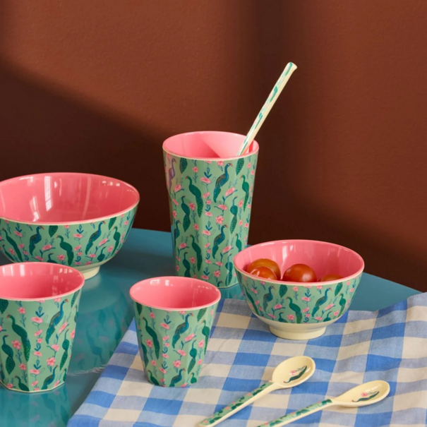 Rice Melamine Cup with Peacock Power Print