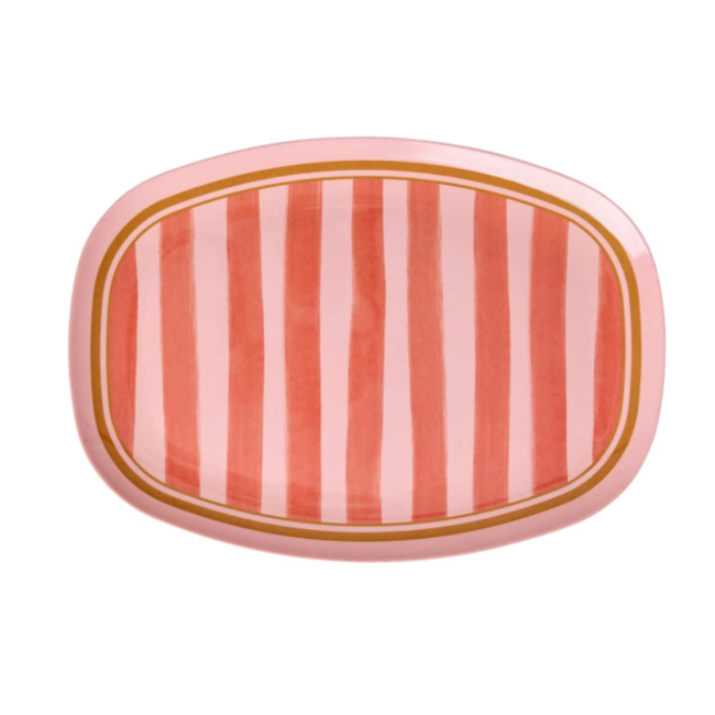 Rice Melamine Rectangular Plate with Organic  Stripes Print