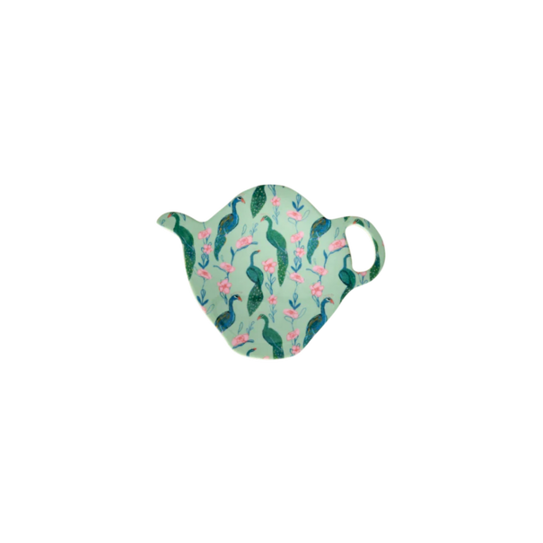 Rice Melamine Tea Bag Plate - Peacock Power Print