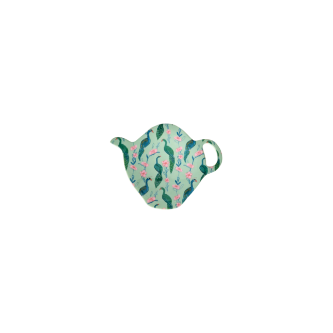 Rice Melamine Tea Bag Plate - Peacock Power Print