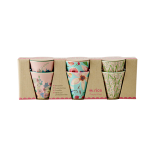 Melamine Espresso Cups with Flower Print - 6 pack