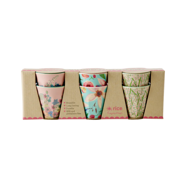 Melamine Espresso Cups with Flower Print - 6 pack