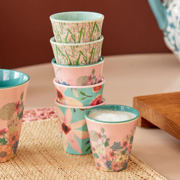 Rice Melamine Espresso Cups with Flower Print - 6 pack