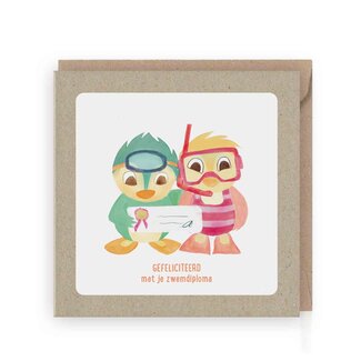 Grafiquelien Wenskaart | Gefeliciteerd met je zwemdiploma