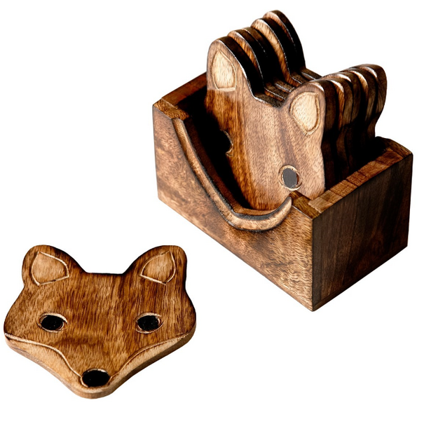 Sass & Belle Wooden Brown Fox Coasters - Set of 6
