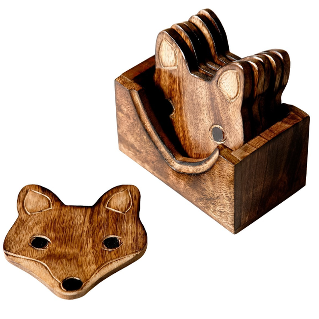 Sass & Belle Wooden Brown Fox Coasters - Set of 6