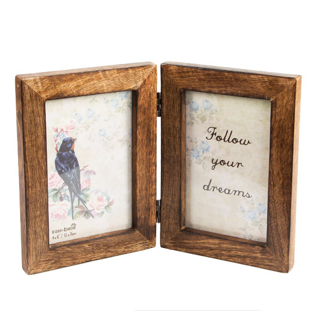Sass & Belle Double Dark Brown Wood Photo Frame