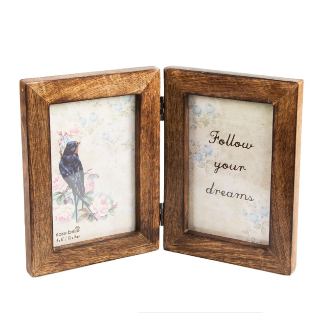 Double Dark Brown Wood Photo Frame