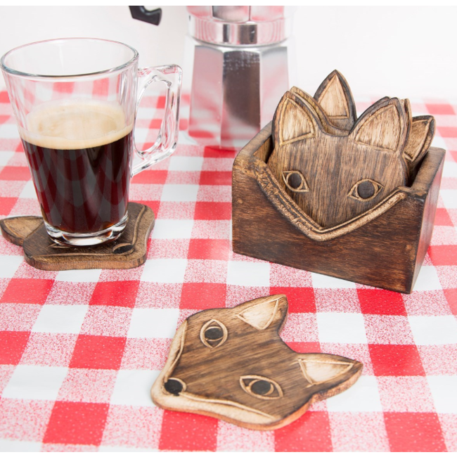 Wooden Brown Fox Coasters - Set of 6
