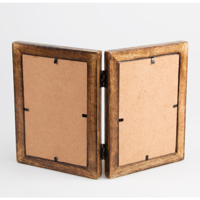 Double Dark Brown Wood Photo Frame