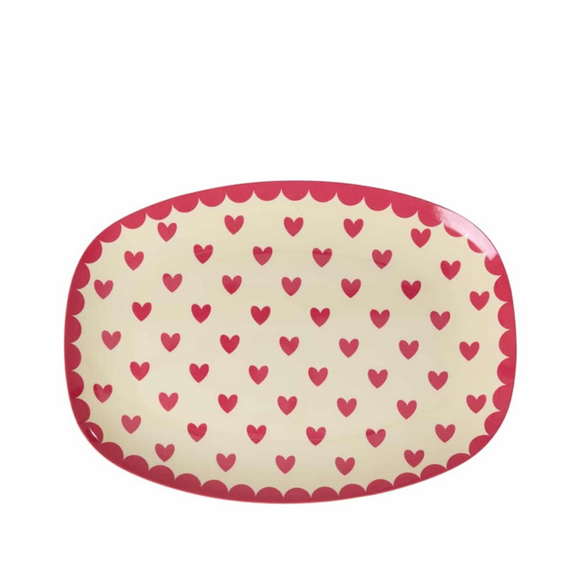 Rice Melamine Rectangular Plate with Favorite Hearts
