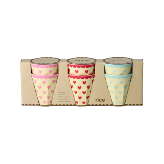 Rice Melamine Cups with Favorite Hearts (set of 6)