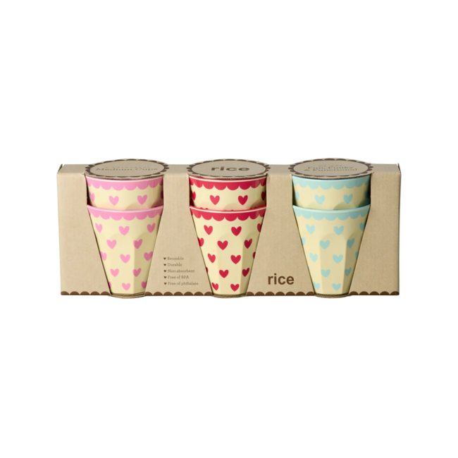 Rice Melamine Cups with Favorite Hearts (set of 6)