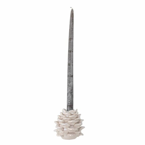 Bloomingville Pine Candle Holder, White, Stoneware
