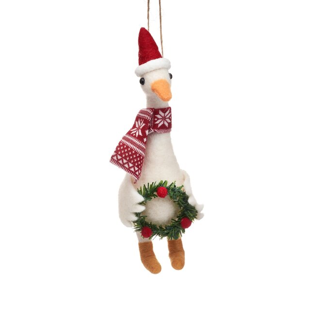 Sass & Belle Goose with Wreath Felt Hanging Decoration
