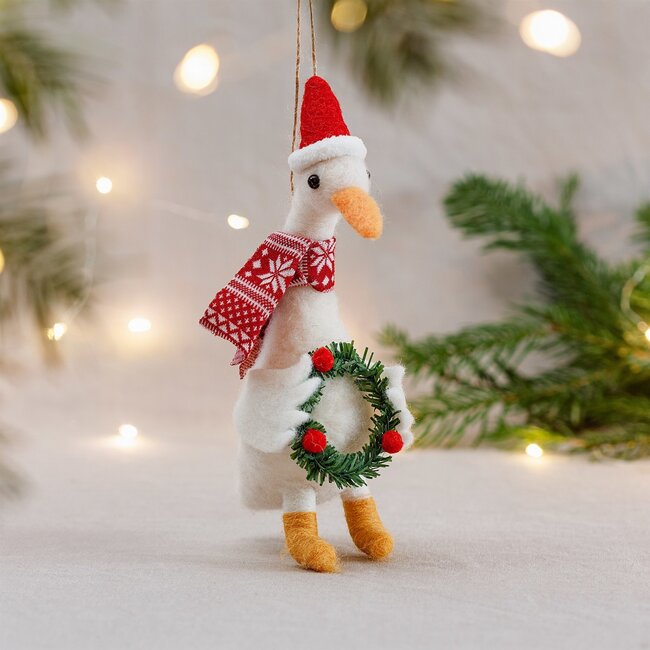 Goose with Wreath Felt Hanging Decoration