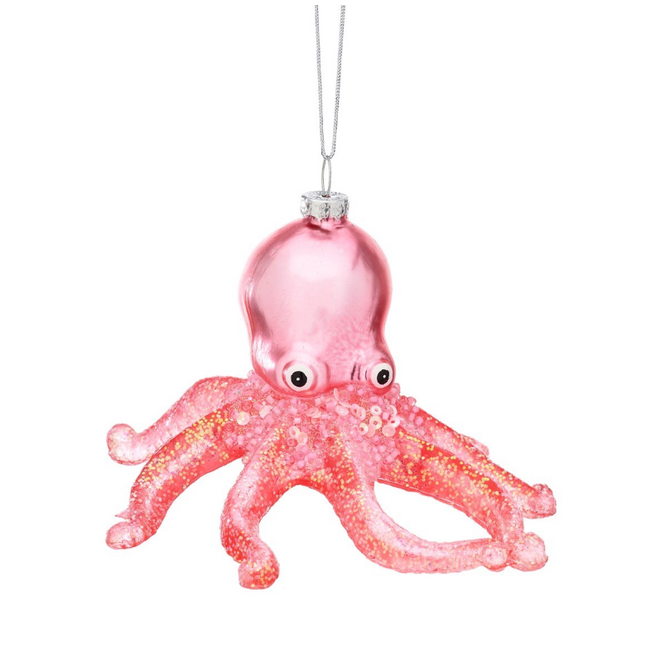 Pink Glitter Octopus Shaped Bauble