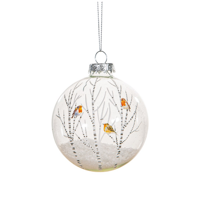 Sass & Belle Winter Robins Glass Bauble