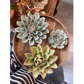 Houten schaal & bloemen keramiek compleet