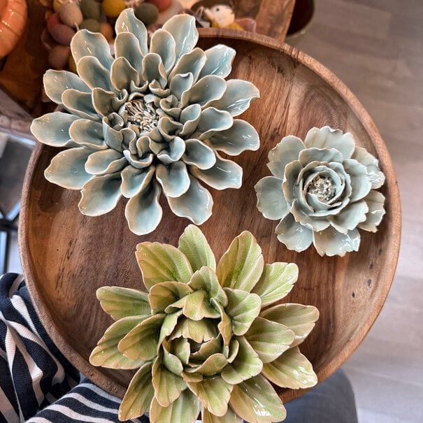 Chive Houten schaal & bloemen keramiek compleet