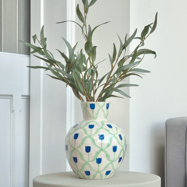 and Nouk Vase blue tulips
