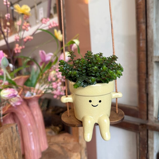 Mevrouw Potjes Schommel potje geel