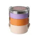 Round Stainless Steel 3-layer Lunchbox with Heart Print