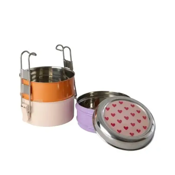Rice Round Stainless Steel 3-layer Lunchbox with Heart Print
