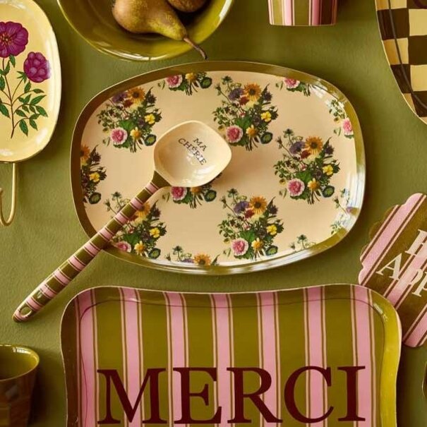 Rice Melamine Rectangular Plate with Retro Bouquet Print