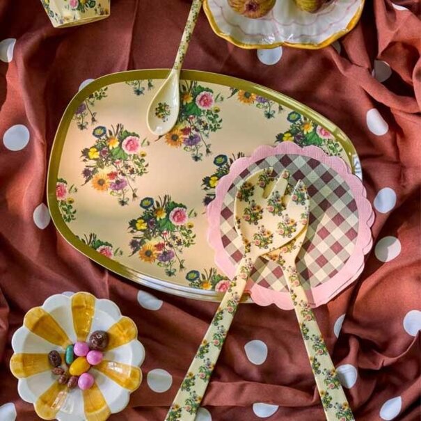 Rice Melamine Rectangular Plate with Retro Bouquet Print